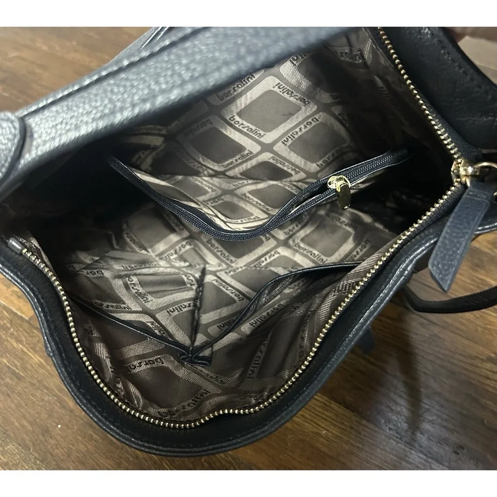 Borzalini black leather hobo bag Embossed Owl On Front Medium Size Gold Hardware
